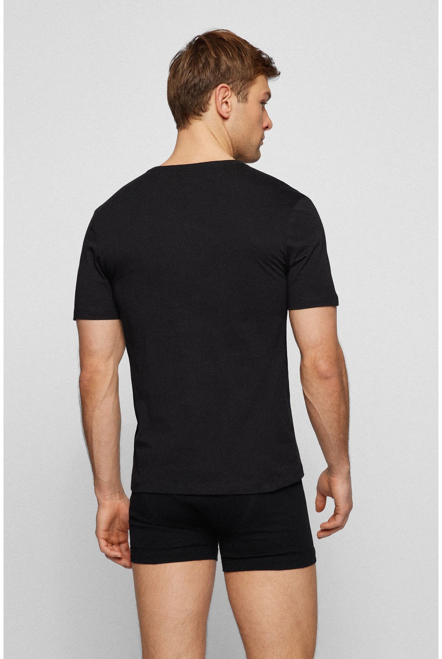 BOSS Męskie klasyczne T-shirty z krótkim rękawem, czysta bawełna, dekolt w serek, 3 sztuki w opakowaniu, czarny, S
