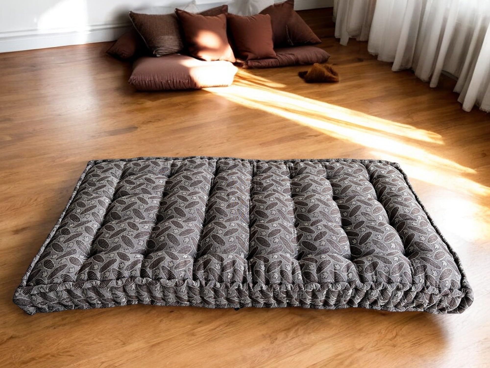 Adim's Cotton Quilt Mattress Gadda – Firm Indian Floor & Bed Mattress | Traditional Futon Style with Soft Cotton Filling & Premium Shine Grey Design (Box, King (U.S. Standard) (5.5 x 6 Ft))-image-16