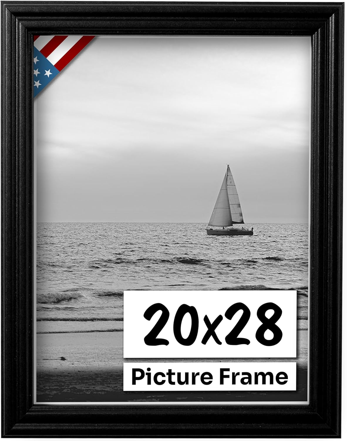 Black 20x28 Picture Frame .75" Inch Wide - Black Wall Decor Handmade Solid Wood Frames with Preinstalled Hangers and UV Blocking Plexiglass 28x20 Frame
