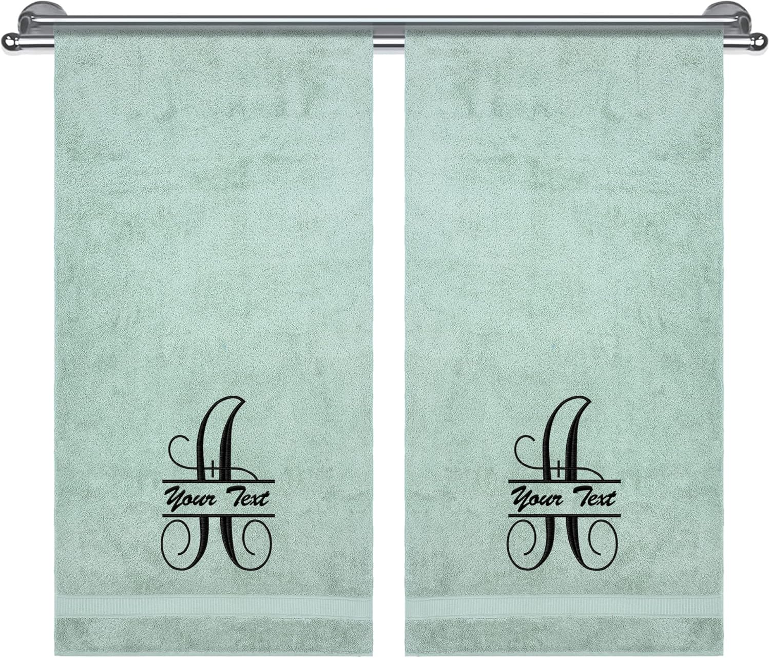 Monogrammed Towels, Hotel & Spa Quality, Super Soft, Highly Absorbent, 100% Turkish Genuine Cotton Personalized 2 Piece Bath Towel Set for Bathroom, Spa, Gym, Shower, Pool, College Dorm, Green