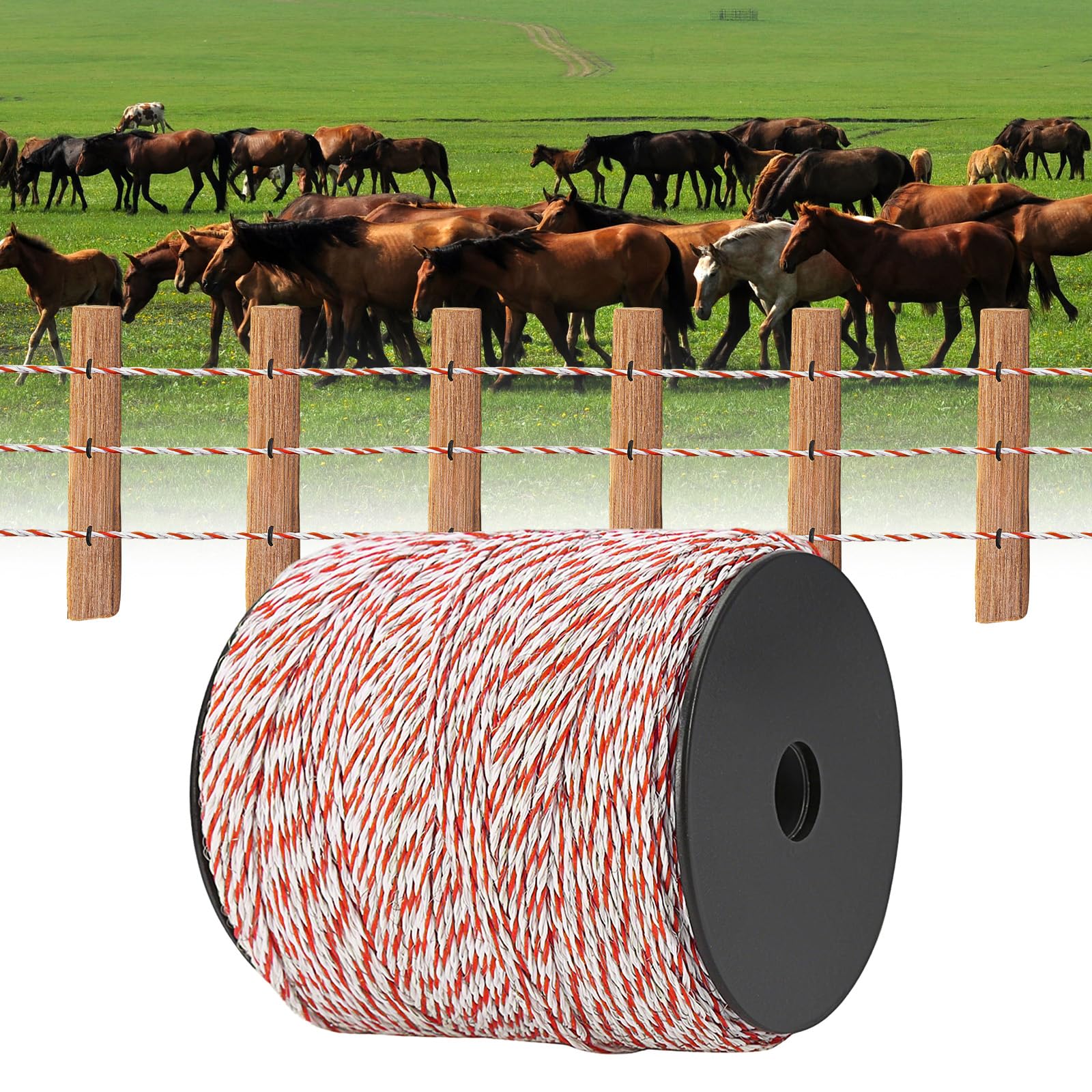 Cable de alimentación para valla eléctrica, carrete de alambre de valla eléctrica, alambre electrónico trenzado de alta conductividad para ganado, ganado, ovejas, caballos, mascotas, cultivos (rojo