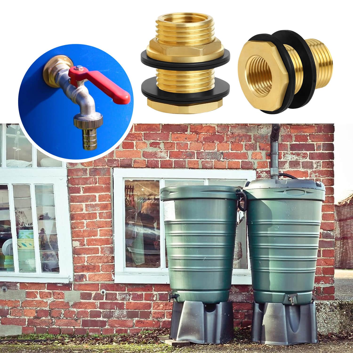 2 Raccords Traversée Réservoir Inox 1/2" NPT X 3/4" GHT - Pour Citerne Eau De Pluie, Arrosage - Filetage Double, Joints Anti-Fuite - Installation Murale - 4