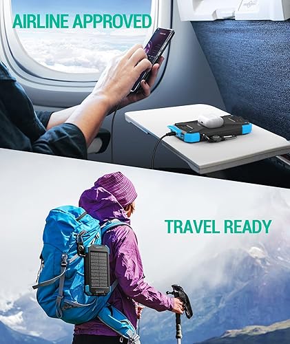 Miniatura 5 de Cargador de teléfono solar de 10,000 mAh con linterna dual Set de dos (negro y azul claro)