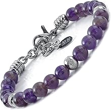 10:10 Bracciale in Acciaio Inox con Pietra di Ametista Naturale– Regolabile, Resistente, Elegante – Idea Regalo Uomo Donna, Made in Italy