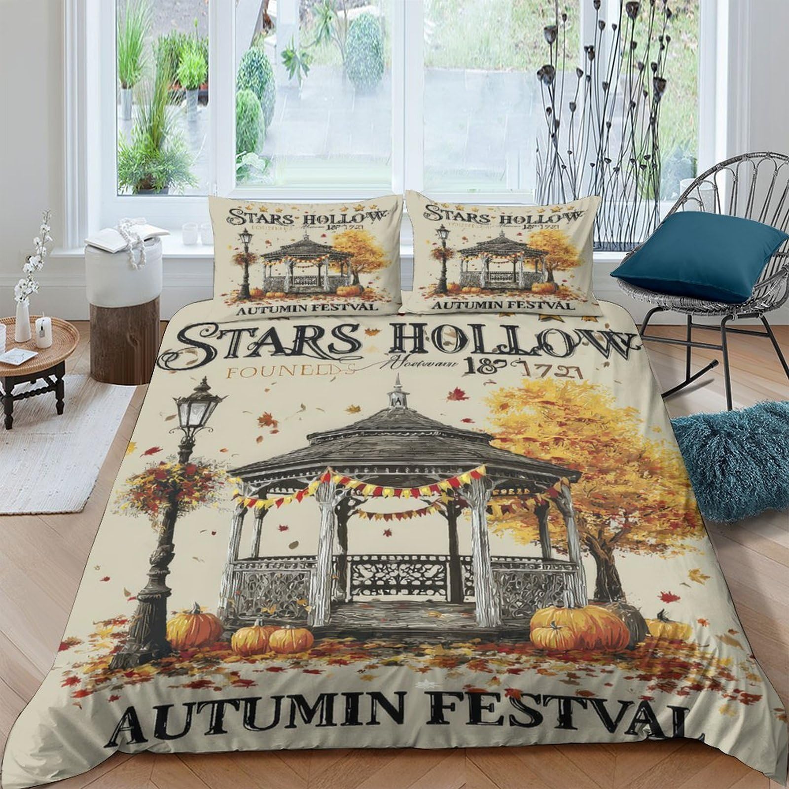 Ctjqhvkz Style-5 3D Printed Autumn Festival Gazebo Fitted Sheet Microfiber Soft Anti-Slip Bed Cover For Bedroom Guestroom Decor Single（135X200cm）