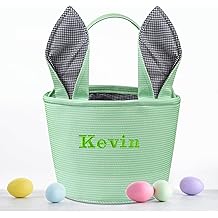 Touber Personalized Easter Baskets for Kids, Easter Basket Empty Personalized Easter Gifts for Toddler Custom Easter Baskets for Boys Girls - Green Stripe