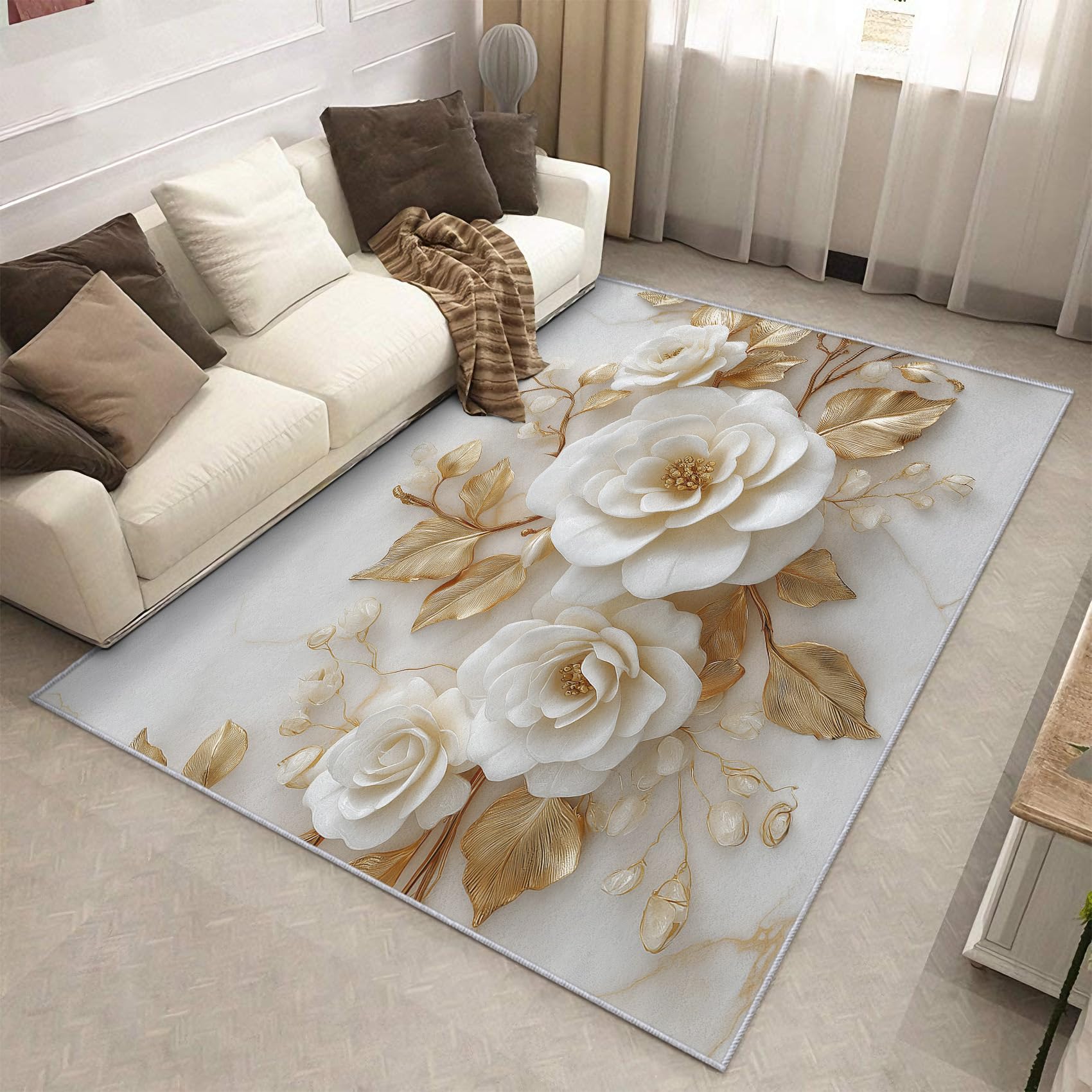 Générique Lavable Tapis Fleur en Relief, 160x230 cm