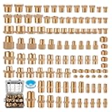 Ailbiuko 106PCS Brass Pipe Fittings Assortment Kit NPT Extension Adapter,Reducer Bushing,Hex Nipple,Close Nipple,Reducing Hex Coupling,Hex Head Plugs,Hex head Cap,Socket Plug Kit