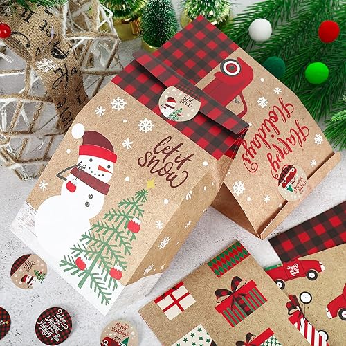 Miniatura 4 de Whaline Bolsas de recuerdo de fiesta de Navidad bolsas rústicas de Navidad a cuadros bolsas de regalo para árbol de Navidad camión muñeco de nieve