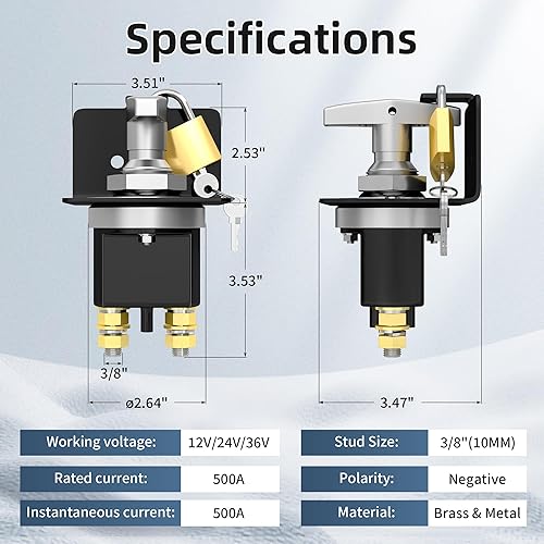 Miniatura 2 de Joinfworld Interruptor de desconexión de batería de 500 A, 12 V, 36 V, resistente, con placa de bloqueo, interruptor de apagado de batería de alta