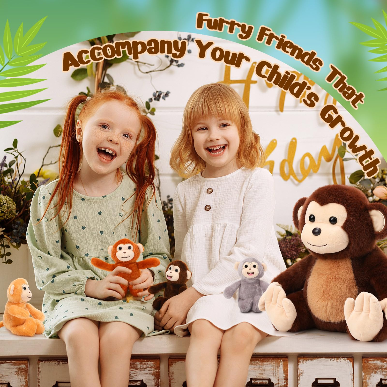 Aoriher 5 Pieces Monkey Plush Toy Set 1 Mommy Monkey Stuffed Animal with 4 Cute Plush Babies in Her Tummy 13 Inch Cuddly Monkey Plushie Gifts for Christmas Boys Girls Birthday Party(Cute Style) - Image 5