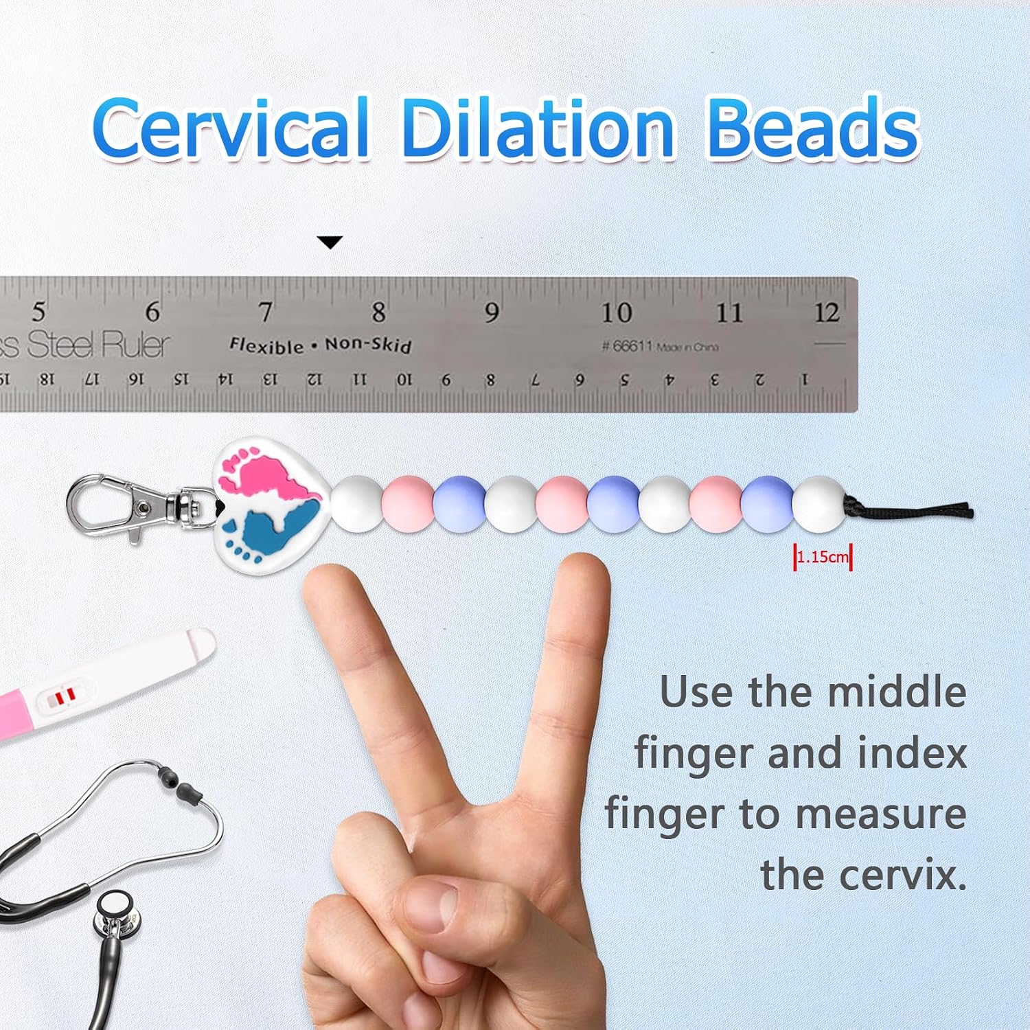Plifal Cervical Dilation Beads with APGAR Score Newborn Assessment Reference Card – Labor Delivery L&D Maternity LDRP Nurse Midwife Baby Footprint Badge Buddy with Flash Card Cheat Sheet