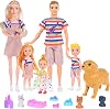 Family Dolls Set of 6 People with Dollhouse Dog Pets and Accessories Included 11.5 Inch Pregnant Mum, Dad, 3 Children and One Baby in Mama's Belly for 3-12 Years Toddlers Gift