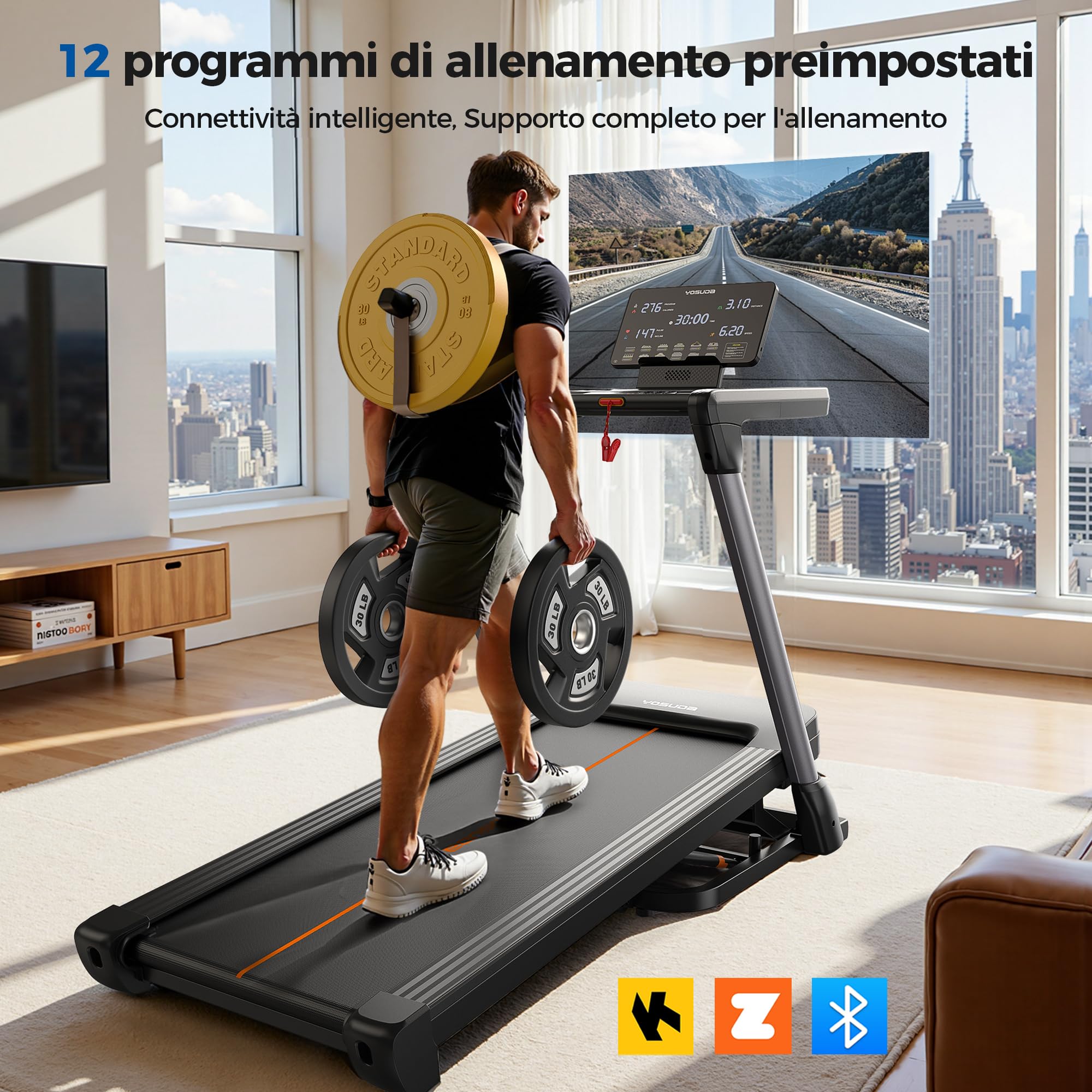 YOSUDA Bieżnia do domu, składana, automatyczna bieżnia z automatycznym nachyleniem 18%, 3,0 KM, obciążenie do 172 kg, kompatybilna z aplikacją Bluetooth, ekran LED o wysokiej rozdzielczości