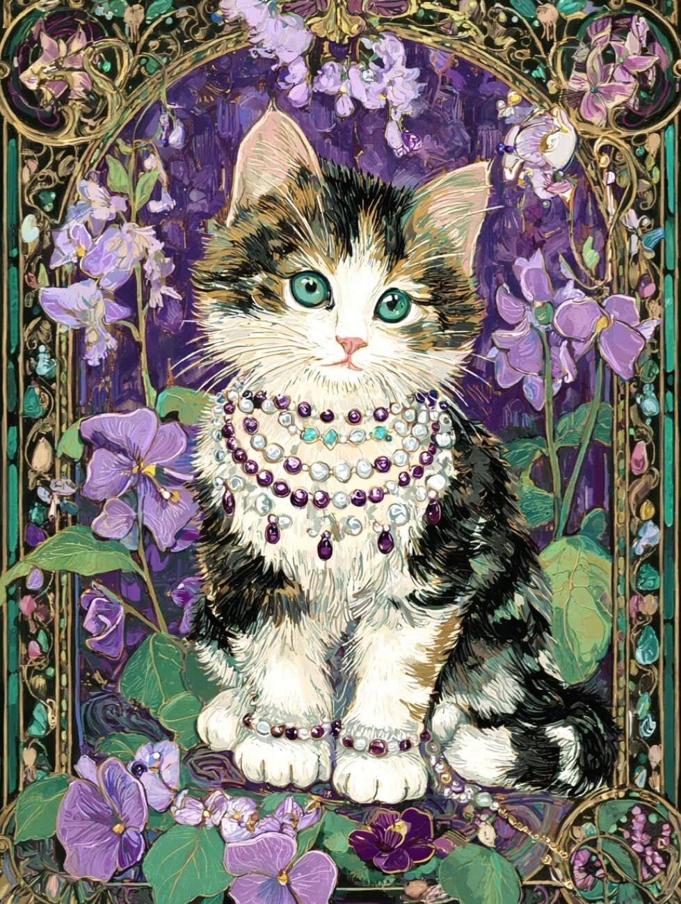 Henypt Cross Stitch Kits Fantasy Cat Animal DIY Arts Aand Craft Kit for Beginners The Elderly with Accessories Home & Leisure/Gifts 14CT 40x50cm