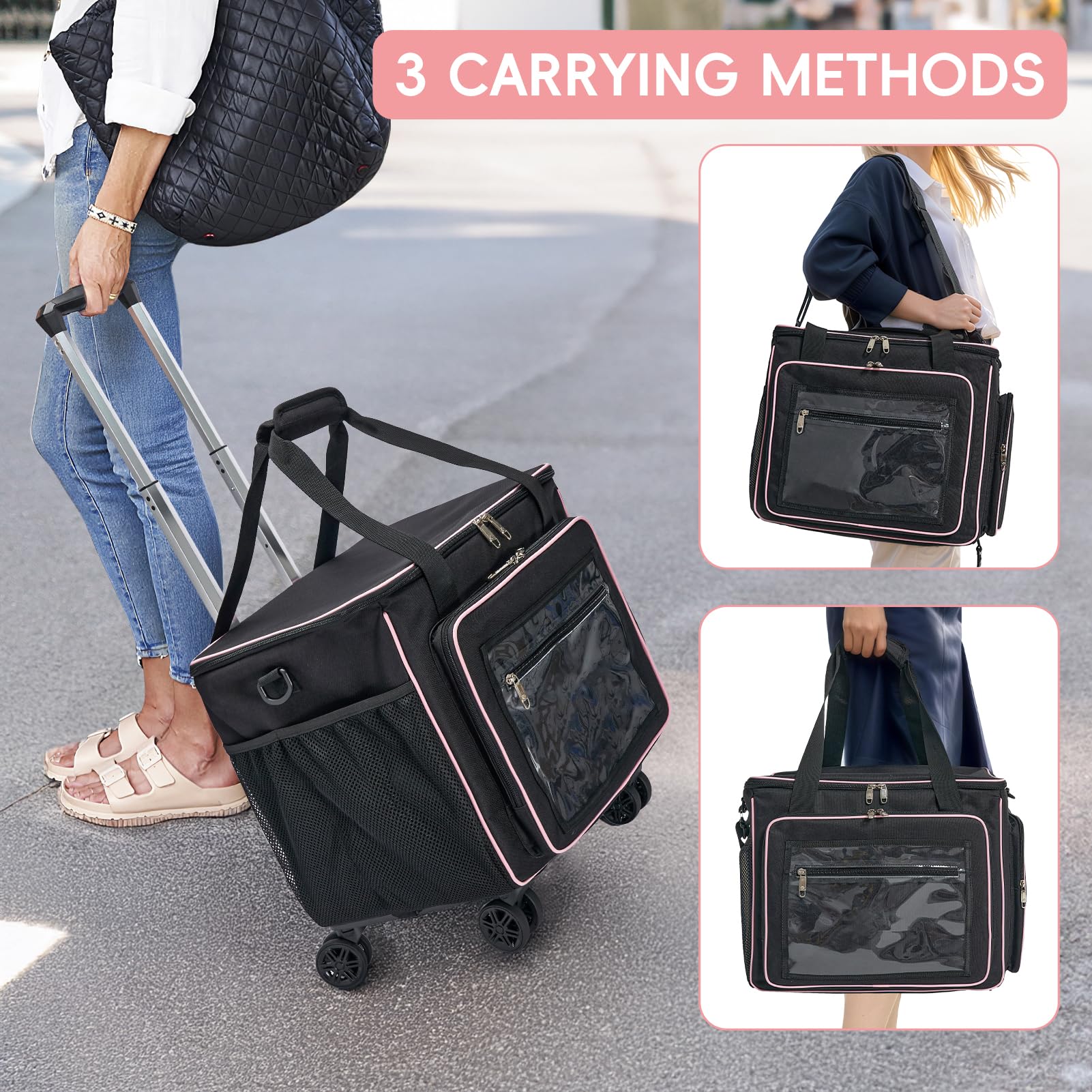Amythe Sac à roulettes pour Professeur à 5 Roues, Sac de Rangement Trolley Artistique pour Ordinateur Portable 17,3", Noir