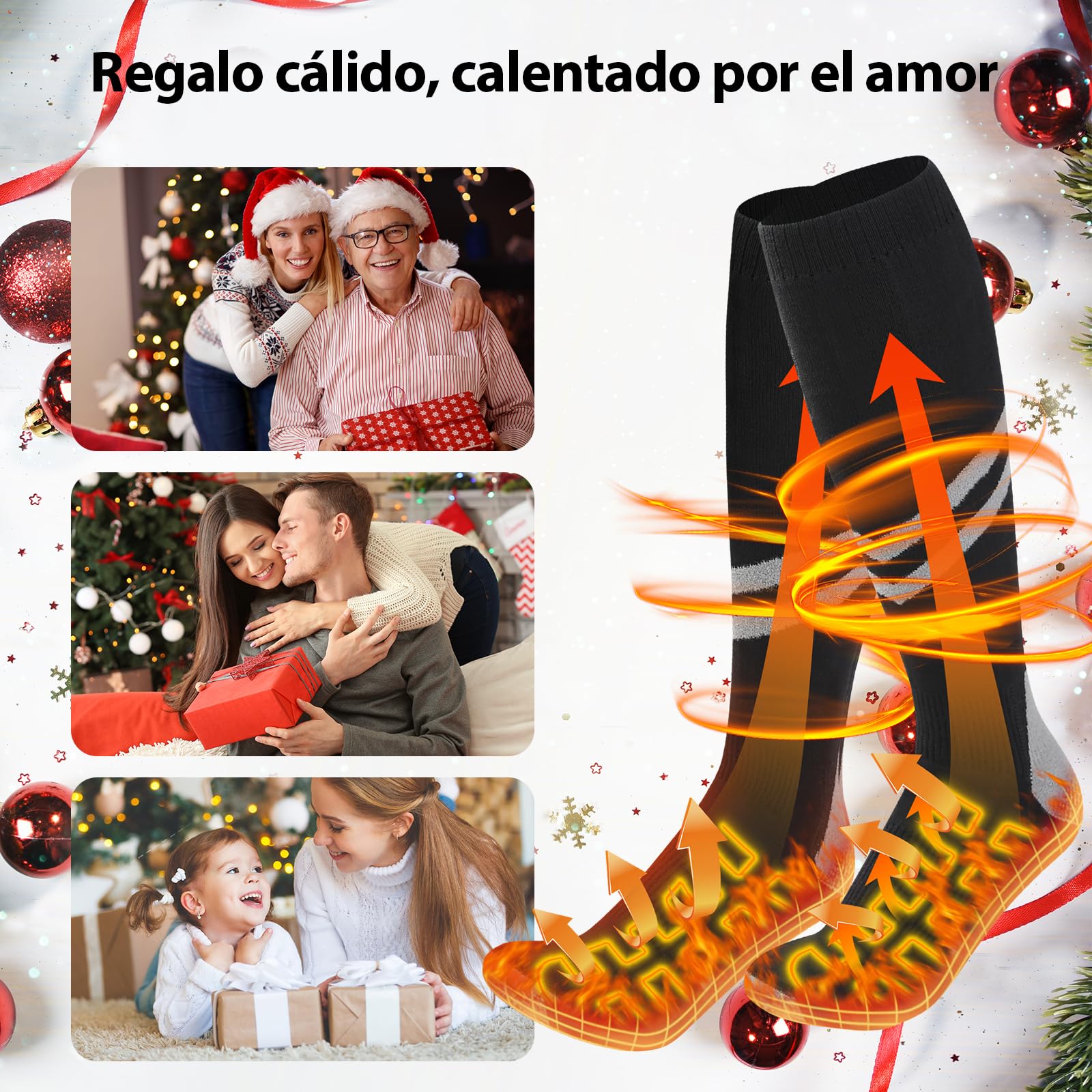 Calcetines Calefactables Recargables, 2 × 9000 mAh/5 V Calcetines Calefactables Mujeres y Hombres, Máximo Uso18 h, Calcetines Termicos Ajustables 3 Niveles 45℃/58℃/70℃ para Tallas 37-47