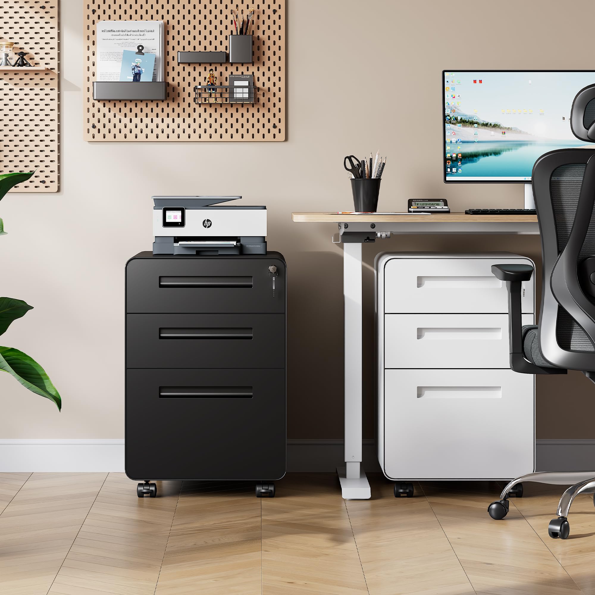 DEVAISE 3-Drawer File Cabinet, Thickened Metal Mobile Filing Cabinet with Lock, Under Desk Cabinet for Home Office, fits A4/Letter/Legal Size, Fully Assembled, 20" D x 15.8" W x 25" H, Black