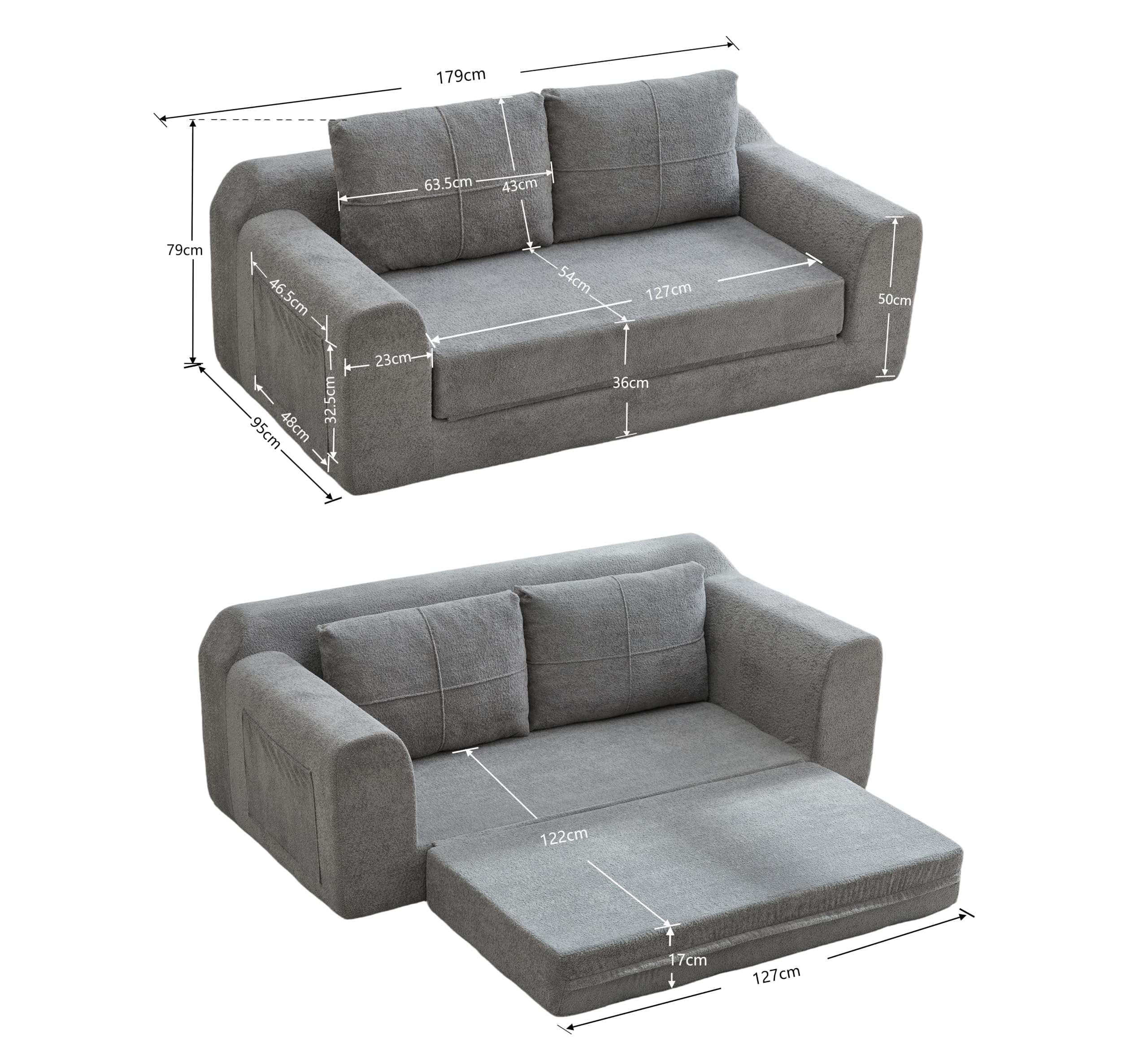 Sofá cama modular de 2 plazas, sofá convertible