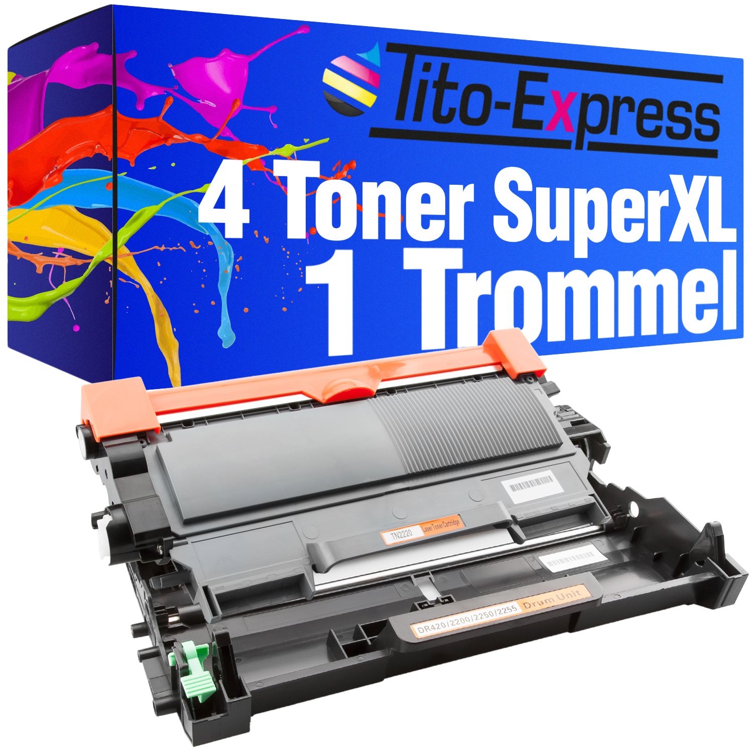 Tito-ExpressPlatinumSerie 1 Drum & 4 Toner Super XL Black Compatible with Brother DR-2200 TN-2220 DCP-7060D 7065DN 7070DW HL-2215 2220 2230 2240 2240D 2250DN 2270DW MFC-7360N 7460DN 7470D. 7860DN