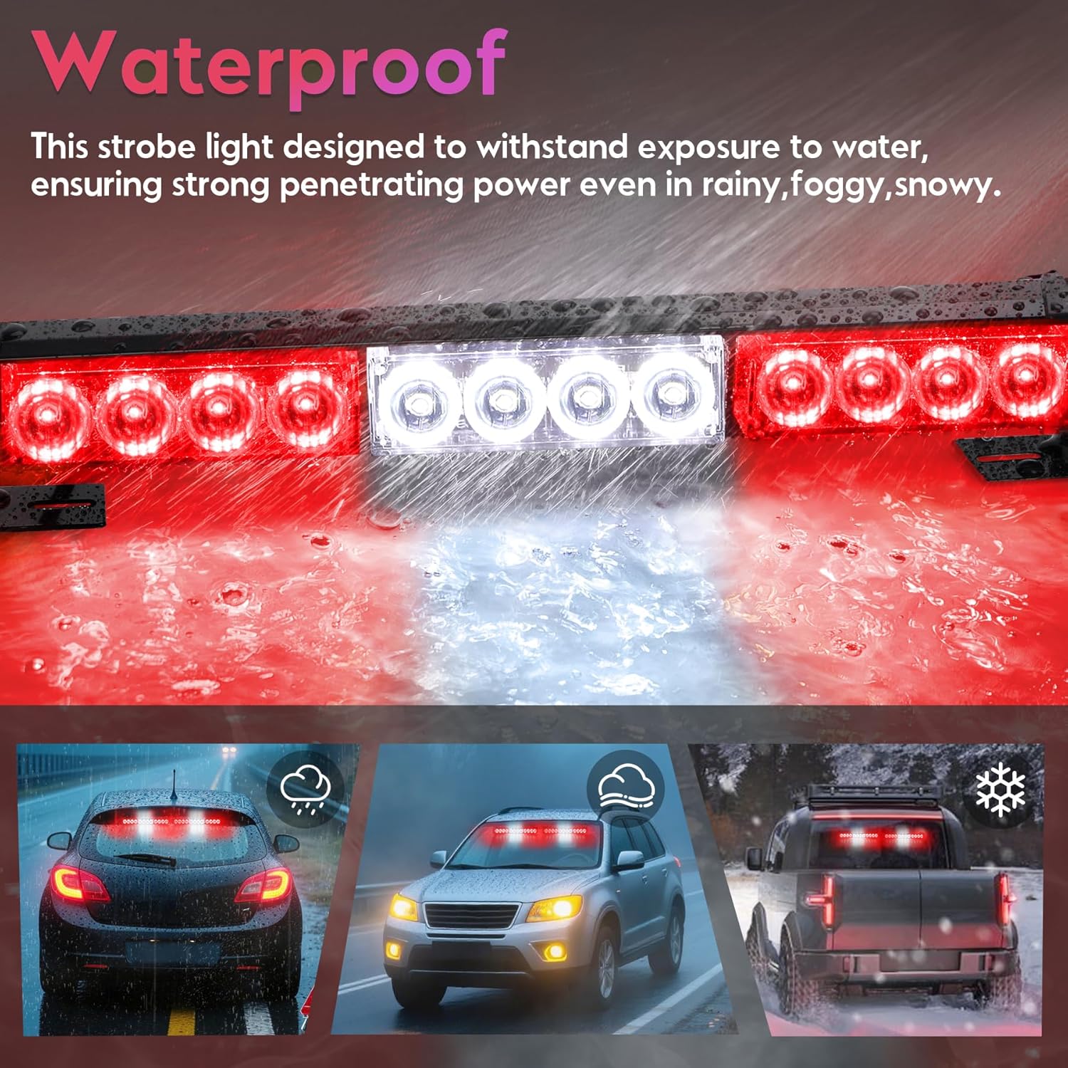 Red and White Emergency Fire Firefighter Strobe Lights Bar For Vehicles Trucks Ambulance 23 Flash Patterns Fire 2 in 1 Lights 2pcs 12.8 inch Safety Warning Lights Wireless Remote Control