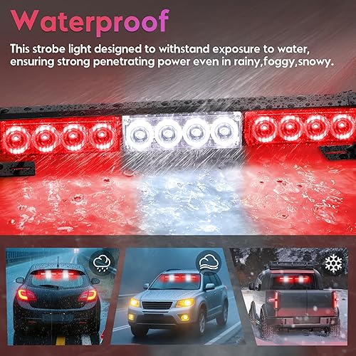 Miniatura 5 de FEELOTAM Barra de luces estroboscópicas de emergencia 2 en 1 para vehículos, camiones, rojo y blanco, 23 patrones de flash, 2 luces de advertencia