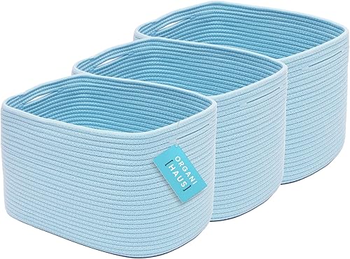 Miniatura 66 de OrganiHaus - Juego de 3 canastas con diseño de arcoíris para almacenamiento, canastas tejidas para organización, decoración pastel, guardar