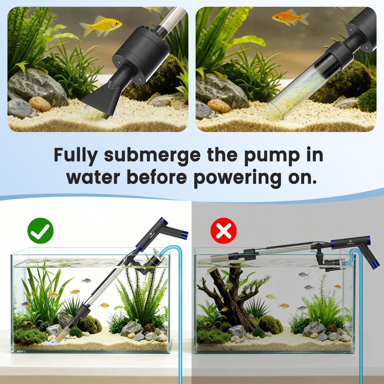 fishkeeper Rechargable Wiederaufladbarer Mulmsauger Aquarium Elektrisch, DC Aquarium Sauger Elektrisch, Durchflussmenge Einstellbar Aquarium Wasserwechsel Pumpe mit Schlauch
