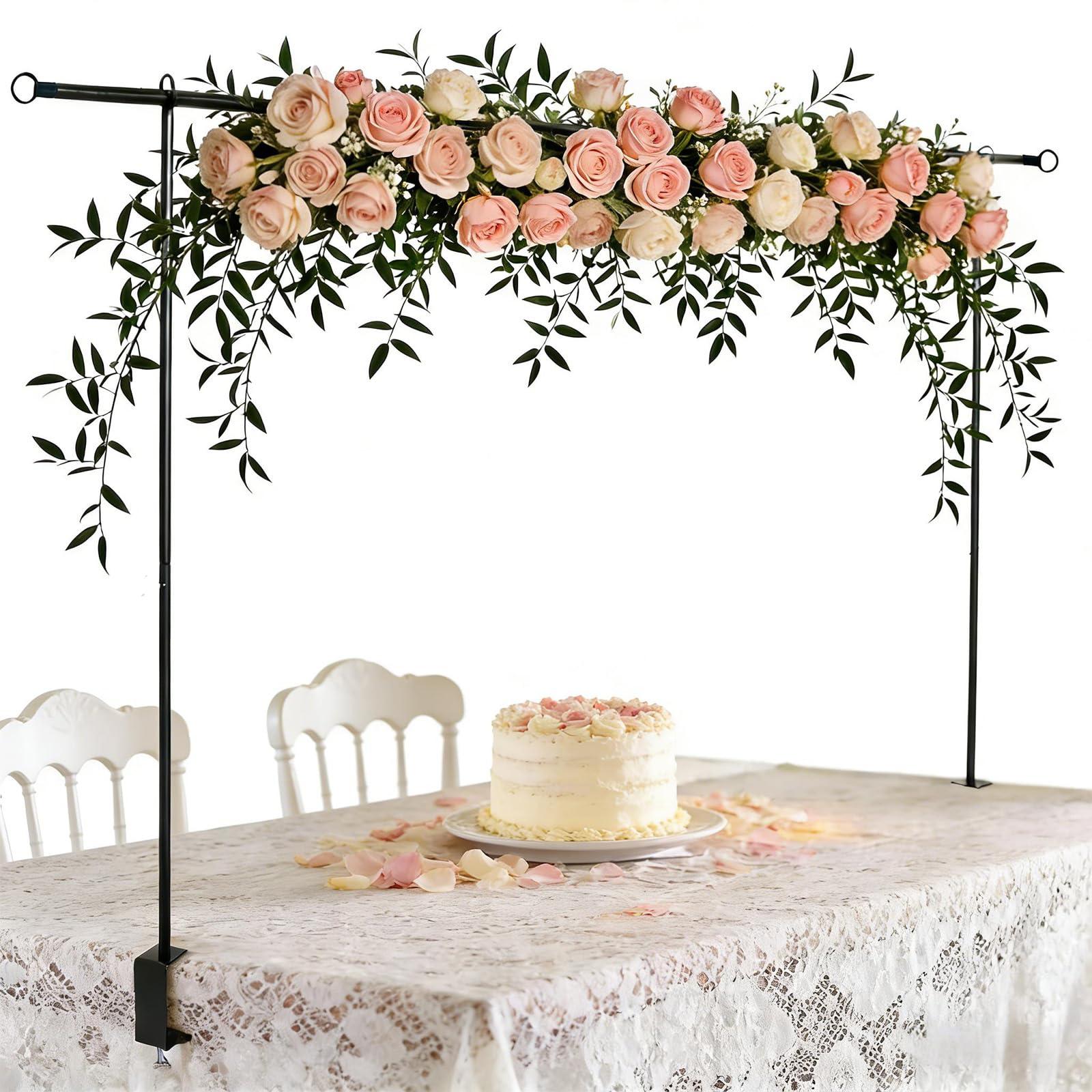 Arco Decorativo Da Tavolo In Metallo Nero Regolabile Con Morsetti Asta Decorativa Da Tavolo Allungabile 125 - 250 Cm Con Bordo Dritto Per Fai Da Te