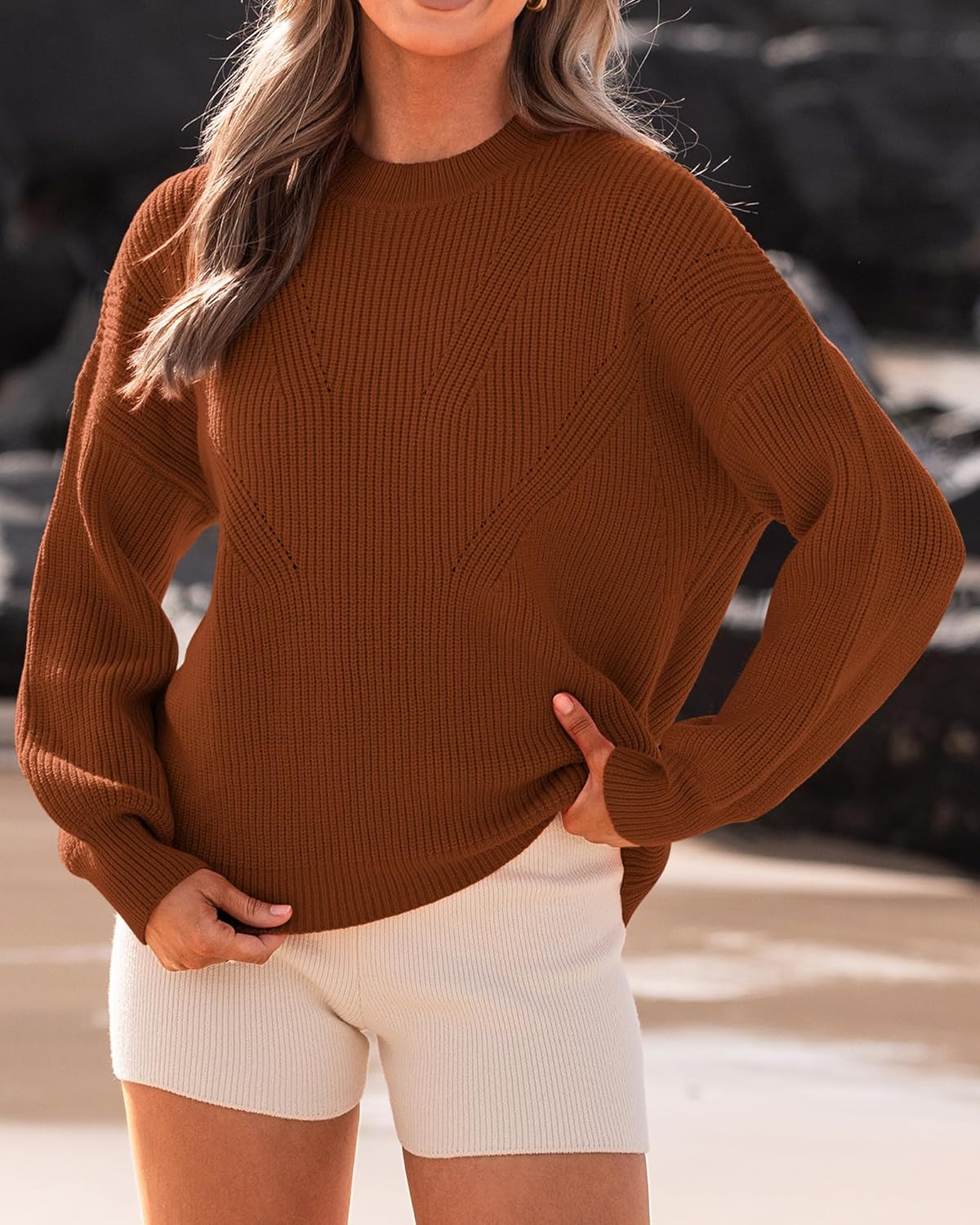 BTFBM Womens Casual Long Sleeve Sweaters Crew Neck Oversized Ribbed Knit Pullover Sweater 2025 Fall Winter Jumper Tops - Image 4