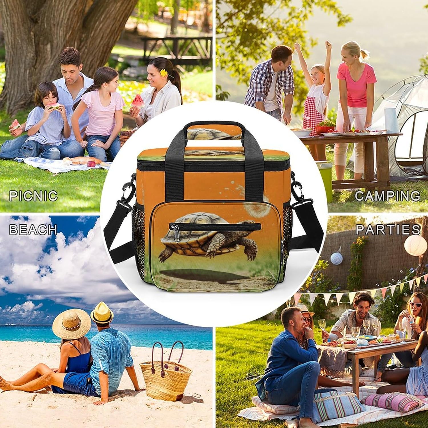 Camping Ice Pack, Tortoise Turtle Jumping Print Cooler Bag, 22.5L Large Capacity Insulated Lunch Tote Bag for Outdoor, Picnic, BBQ, Travel, Work