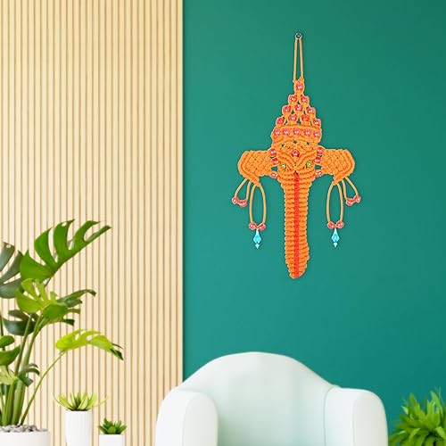 Miniatura 2 de Decoración de pared hecha a mano para colgar tejida a mano, arte de hilo tradicional para decoración de oficina en casa y regalo (naranja Ganesh)