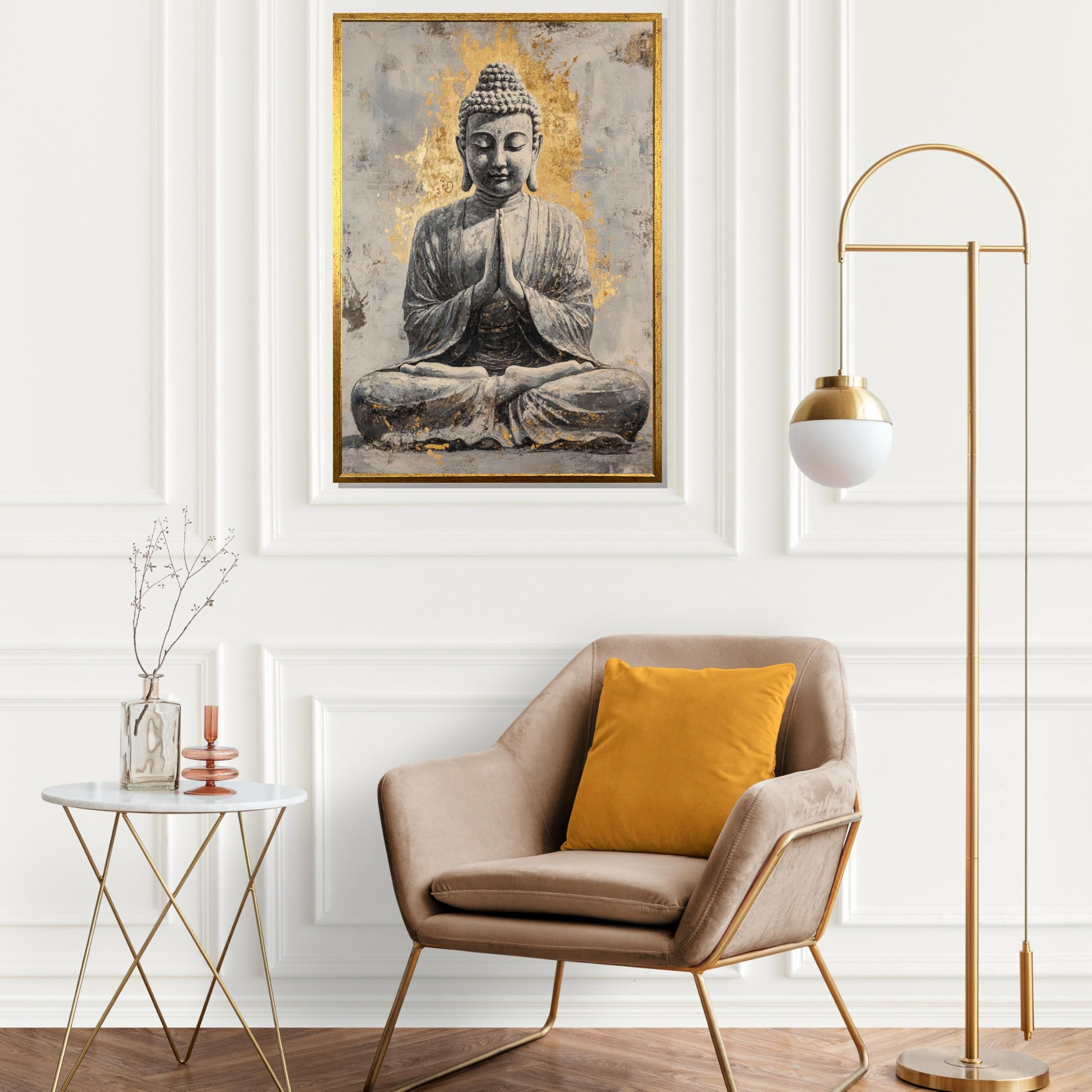 TONGYINLI Złoty Budda obraz na płótnie klasyczna medytacja zen sztuka ścienna plakaty i druki oświetlenie projekt na płótnie dekoracja domu (20x30 cm/rama wewnętrzna)
