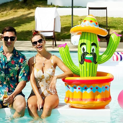 Miniatura 2 de PARENTSWELL Enfriador inflable de cactus de 47.5 pulgadas, enfriador de bebidas inflable para fiestas de verano, cubo de hielo inflable, suministros