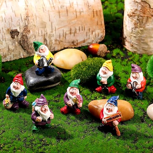 Jetec 7 piezas de gnomos de hada, estatuas de resina en miniatura para jardín, mini estatua de gnomo para decoración de mesa y jardín para
