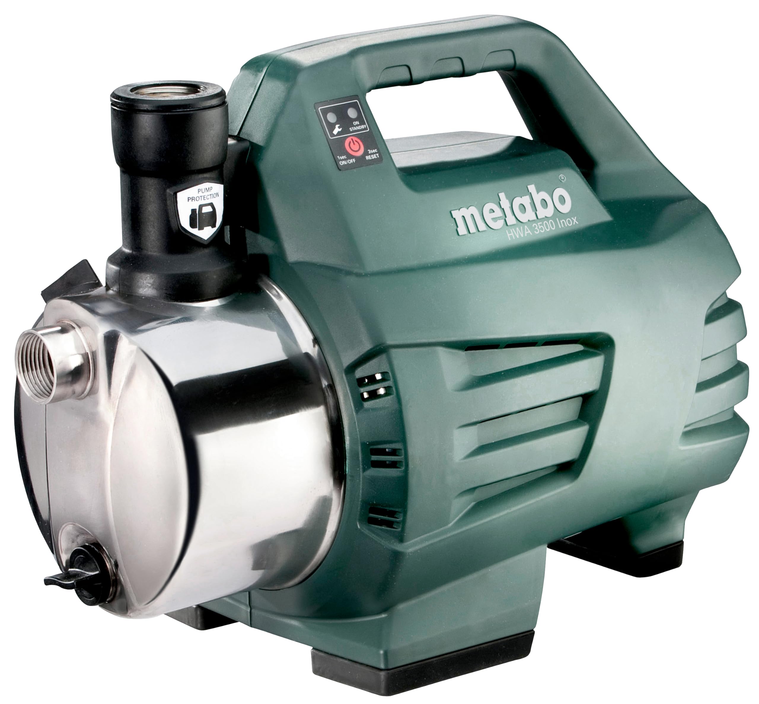 Metabo Hauswasserautomat HWA 3500 Inox – 600978000 – Wasserpumpe mit 3500 l/h Fördermenge – Ideal für 1-2 Regner – 1100 W, 4,5 bar, 45 m Förderhöhe