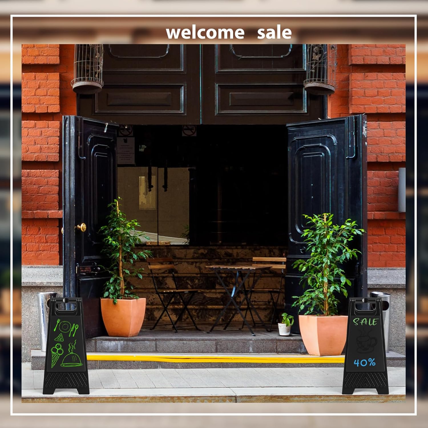 Colingmill 6 Pack a Frame Sandwich Board Sign with Dry Erase Surface Double Sided Sidewalk Sign Chalkboard Easel Heavy Duty Plastic Dry Erase Poster Board for Outdoor Restaurant Cafe Menu (Balck)