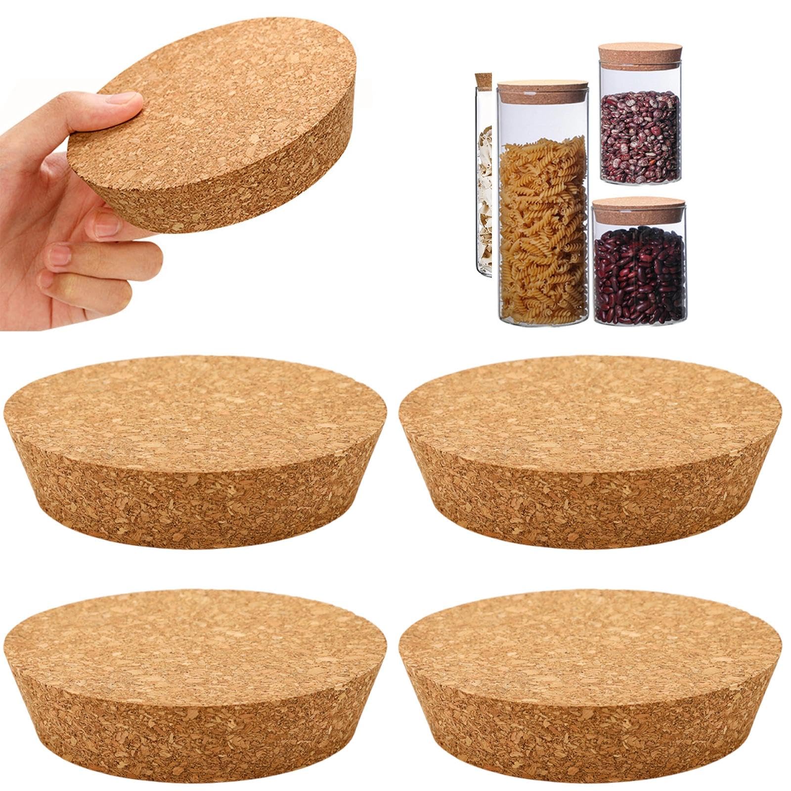 4 unidades Tapones de Corcho Cónicos Corchos para Botellas 90 a 110mm Grandes Tapones Corcho 30 mm de Grosor Tapas de dorcho de Madera para Tarros Botella de Vino, Garrafas, Cerámica