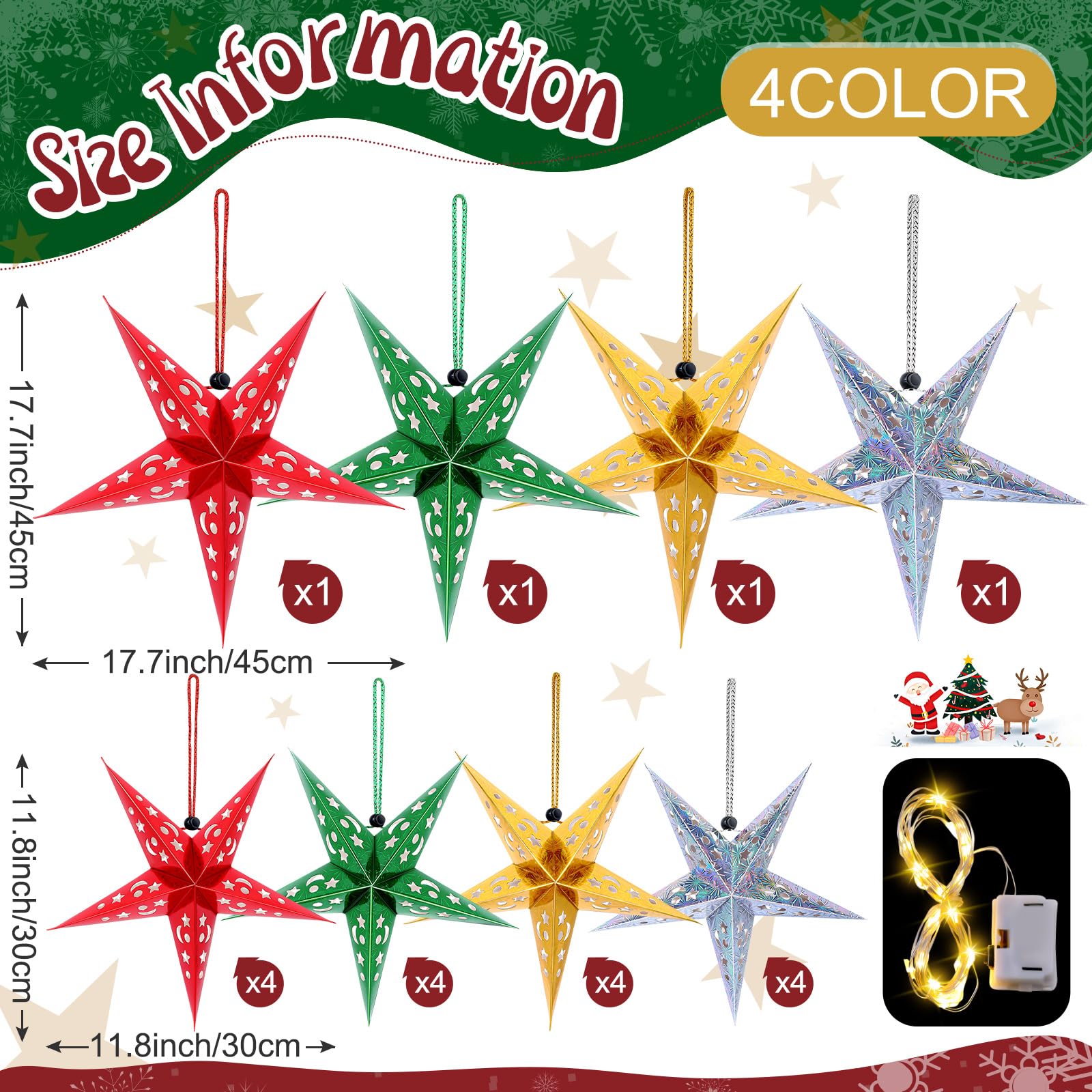 Hortsun 20 Set Christmas Paper Star Shape Lantern 2 Size 17.7