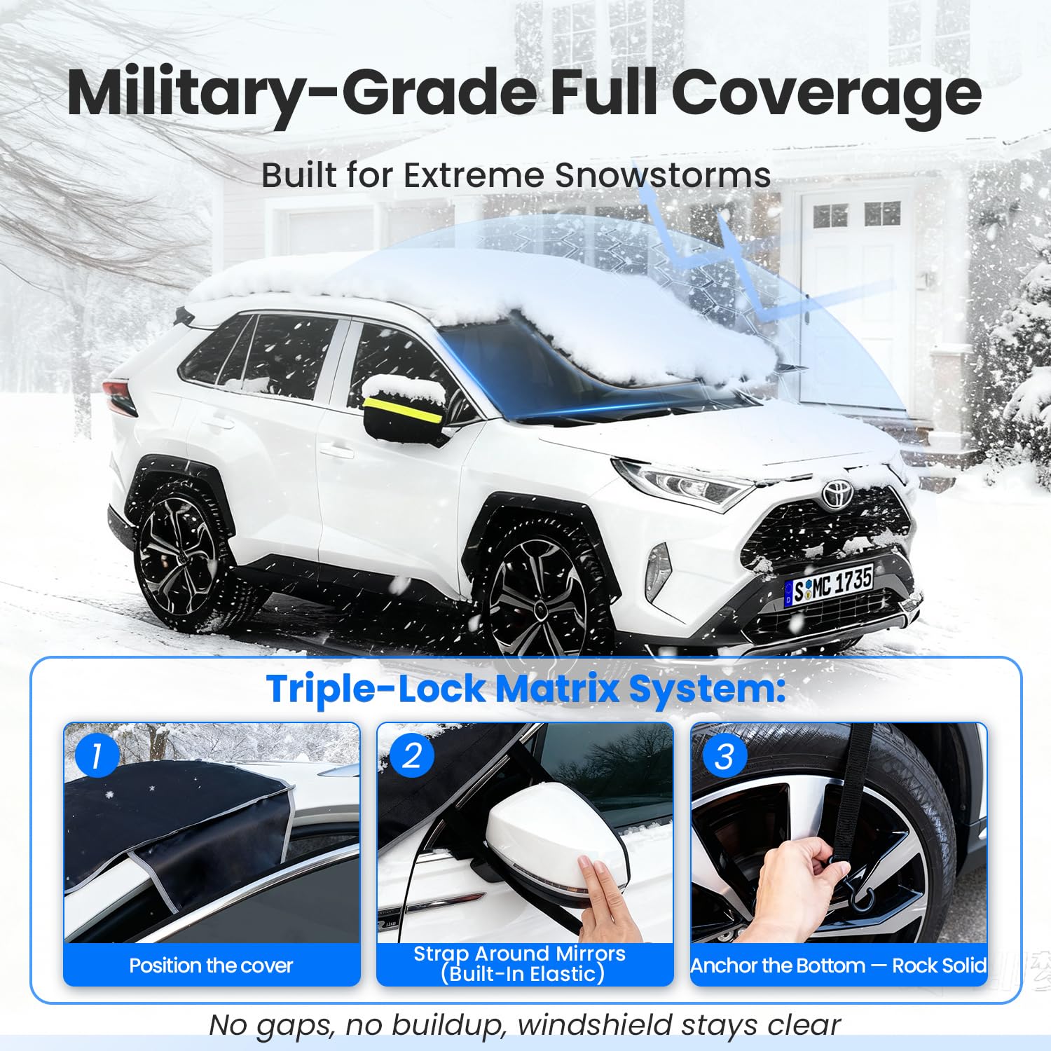 Purehorizon Snow Cover for car Windshield Heavy Winter Protection Anti Snow Ice Frost and Water Military-Grade Protection Universal — view 4