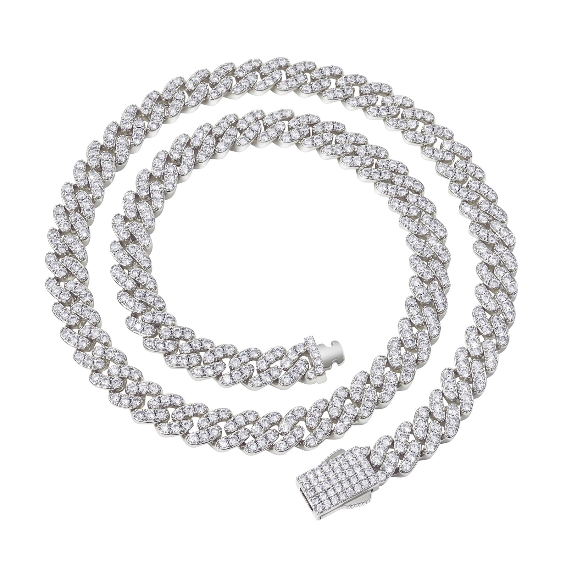 Iced Classic Spring Clasps 9mm Cuban Link Chain Necklace/Bracelet, Everlasting Shine 14k Gold/Silver Plated Diamond Choker, Prong-Setting 5A Cubic Zirconia Hip Hop Jewelry For Men Women with Gift Box