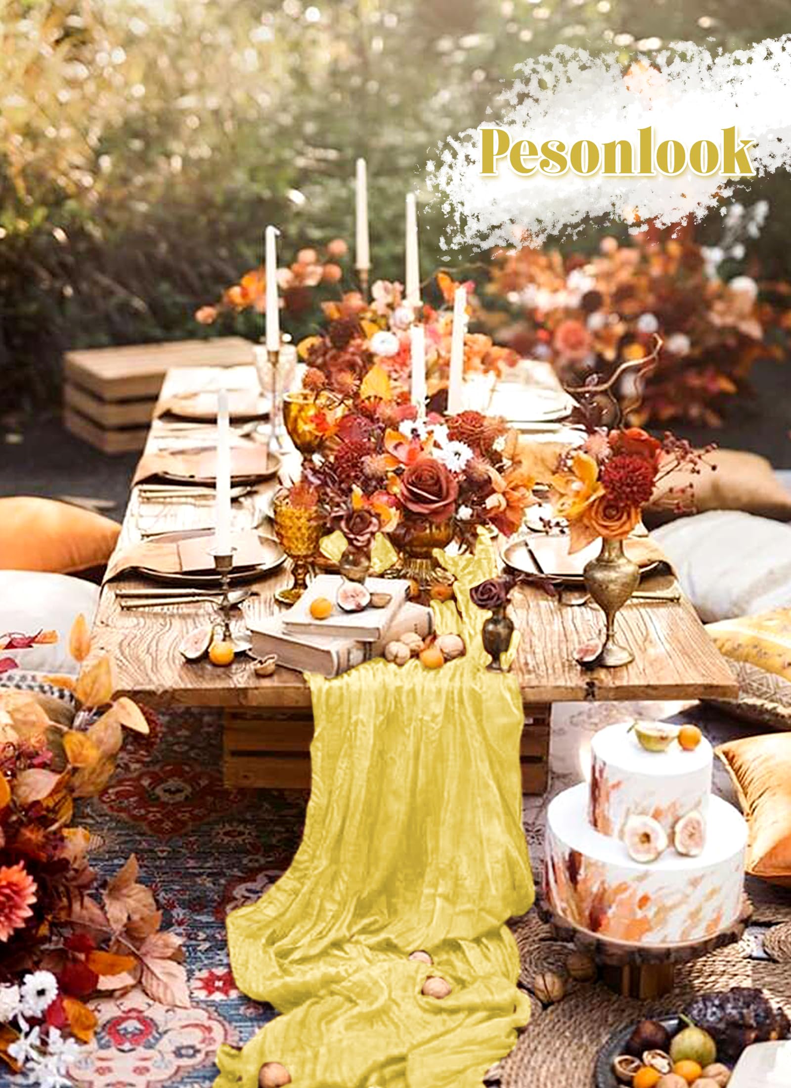 Lot de 8 Chemins de Table en Étamine Jaune, 90 x 300 cm en Tissu Gaze Rustique Bohème - Chemin de Table en Étamine Longue Nappe pour Mariage, Fête, Décoration