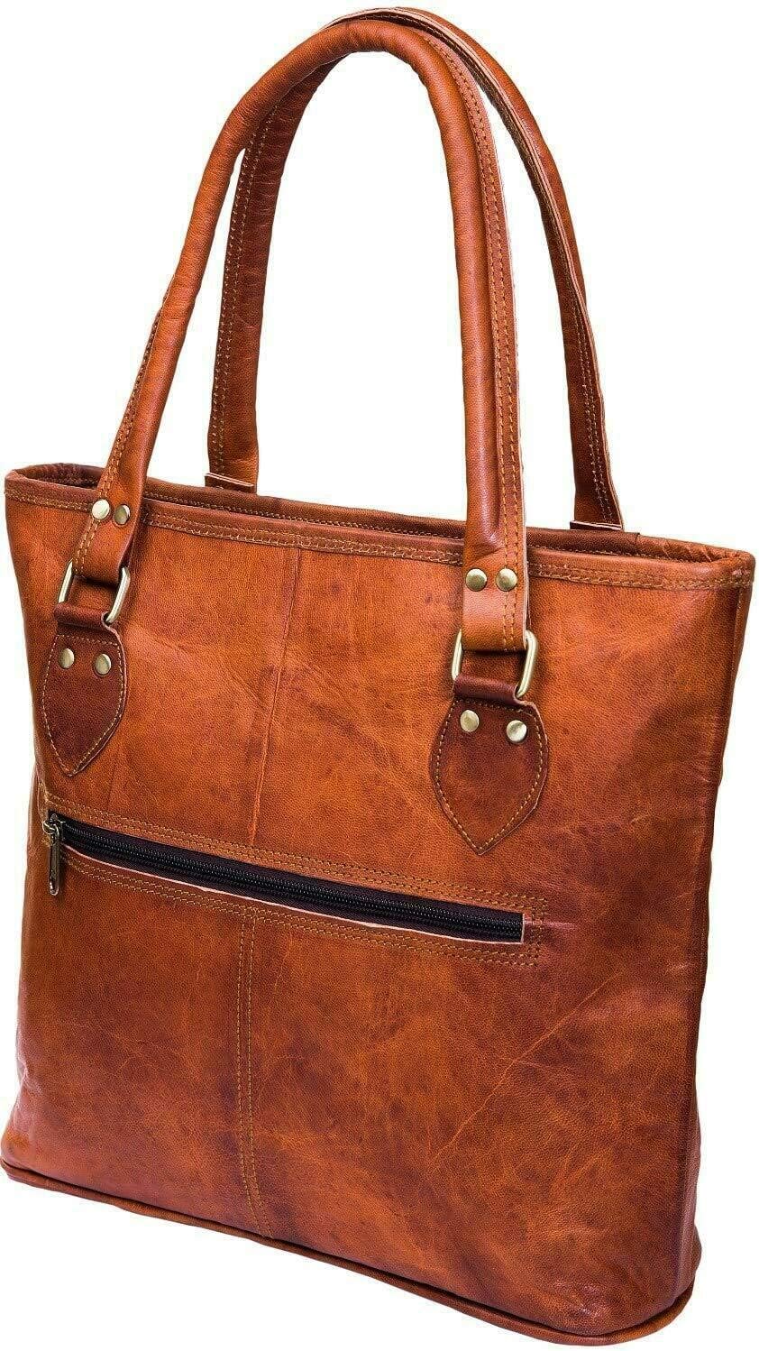 Women's Leather Laptop Tote | Genuine Goat Leather Office Bag | Vintage Briefcase with Adjustable & Detachable Shoulder Strap | Stylish Work Tote for Women