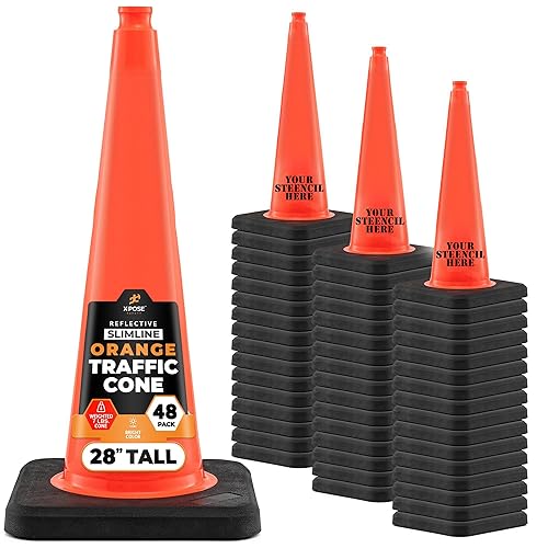 Miniatura 53 de Xpose Safety Cono de tráfico verde lima de 28 pulgadas, paquete de 4, cono de seguridad de PVC de alta calidad para estacionamiento, precaución