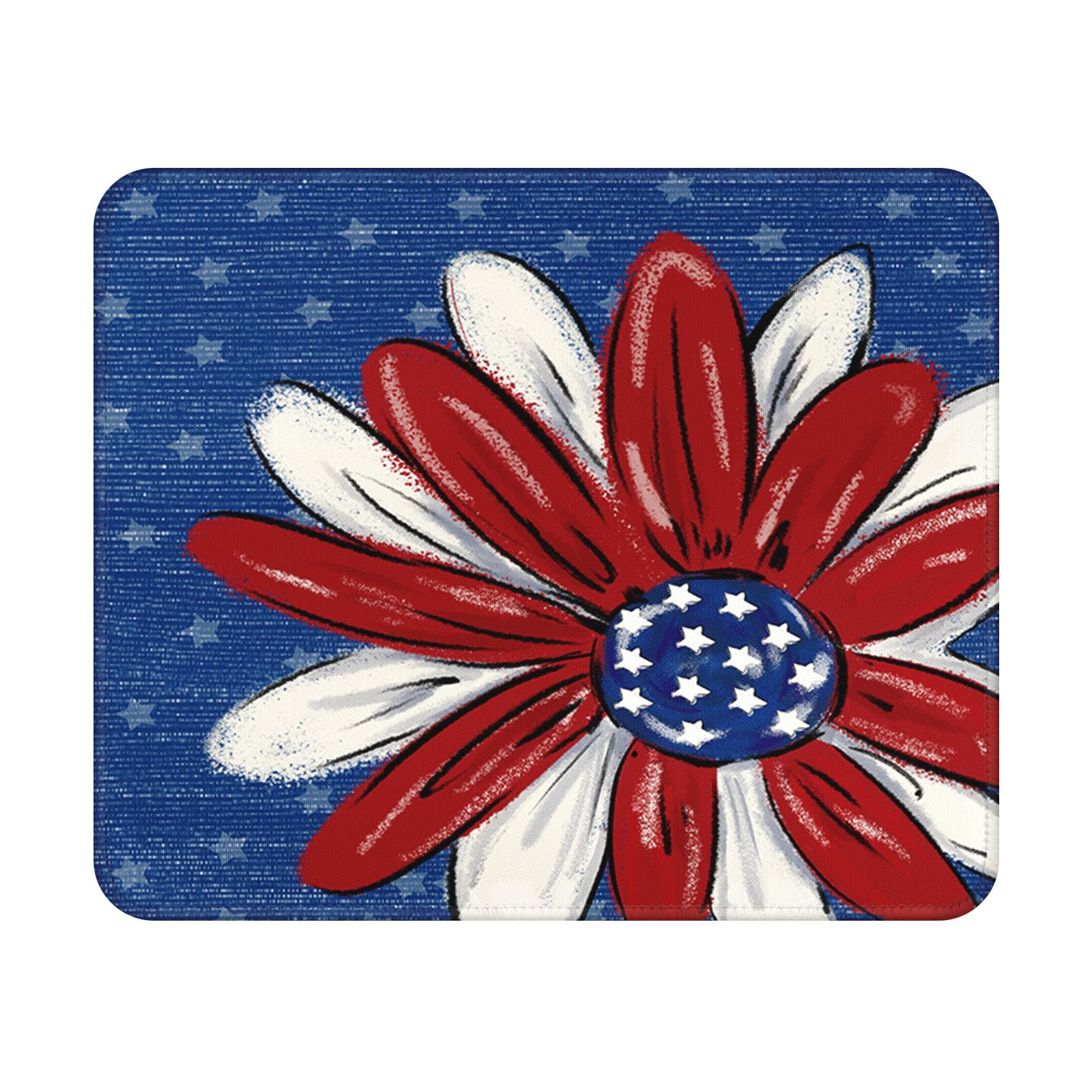 Patriotic Mouse Pad - 9.5x7.9 Inch Blue Daisy Mousepad 4th of July Keyboard Mat with Anti-Slip Rubber Base for Computer Mouse Keyboard Home and Office