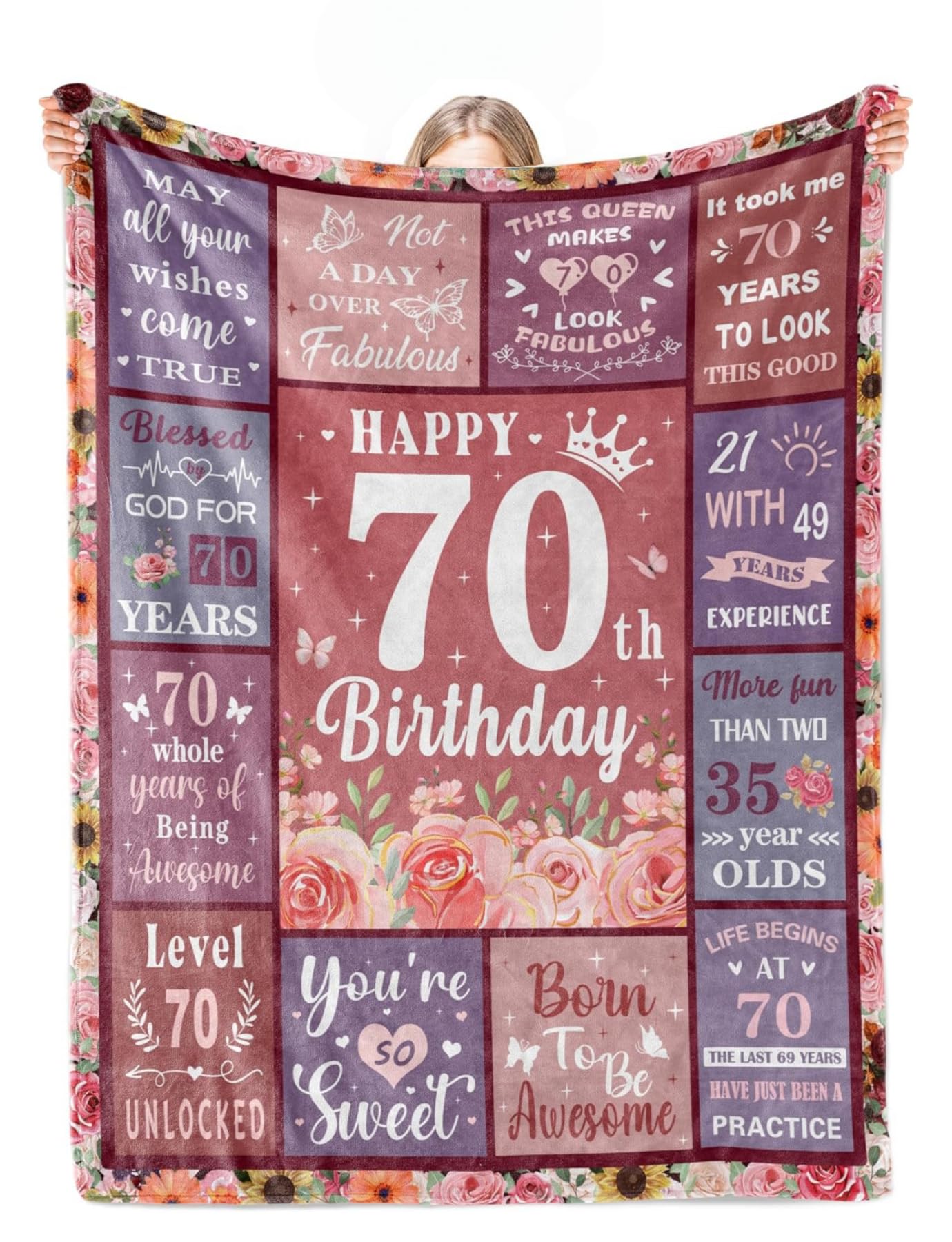 Couverture 70e anniversaire femme plaid cocooning pour soirées canapé 150x200