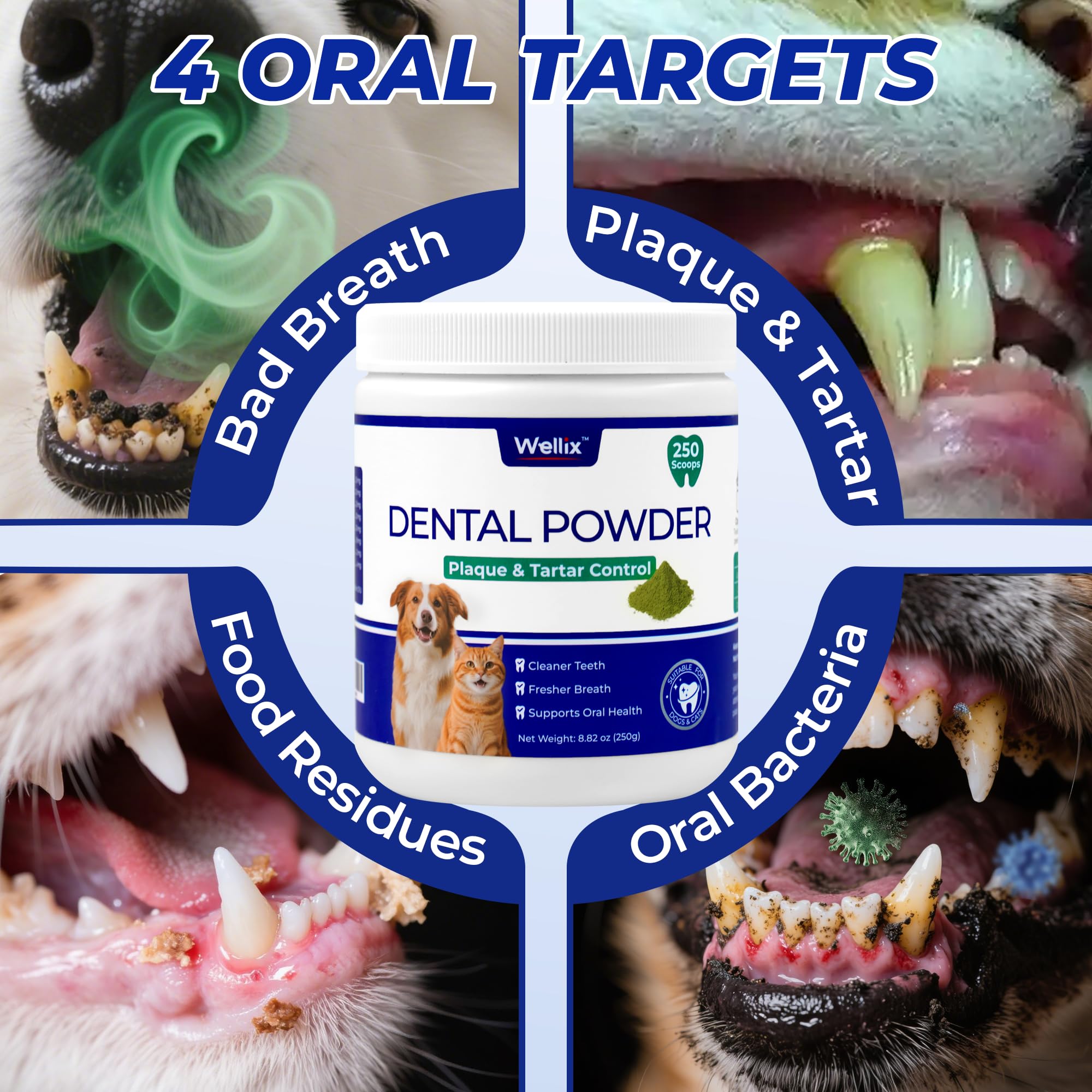 Wellix 8.82oz Dog Teeth Cleaning Powder - Dog Dental Care Powder and Cat Breath Freshener - Plaque and Tartar Remover with Enzymes & Mint for Dogs & Cats of All Ages and Breeds - image 3