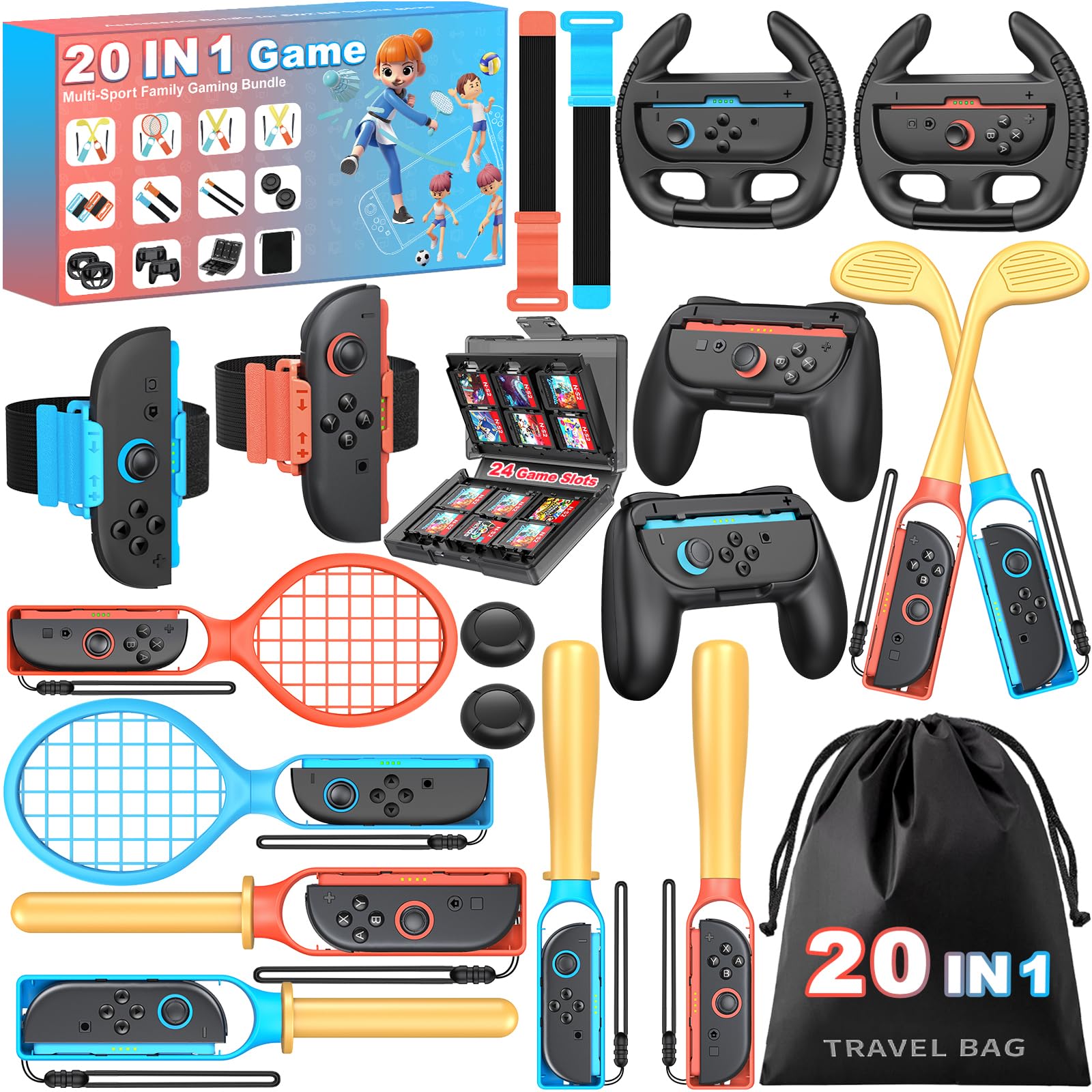 20 in 1 Switch 2 Sport Zubehör Set für Nintendo Switch 2, Familienparty Paket Sportspiele Zubehör, Aufbewahrung für Switch 2 Sport Spiel Organizer,20 Stück(nur fur Switch 2)