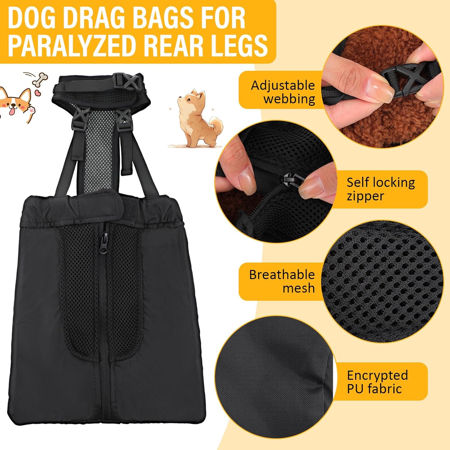 4 Pcs Dog Drag Bags for Paralyzed Rear Legs Adjustable Disabled Pets Drag Bag Breathable Pet Injuries Protection Bag Outdoor Indoor Dog Wheelchair Alternative Protects Chest Limb (Small)