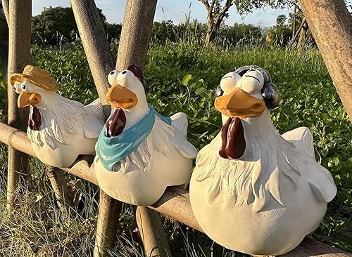 Estatuas divertidas de pollos de granja de Euiroet, decoración de cerca de pollos, decoraciones lindas de pollos de resina, estatua de animal real